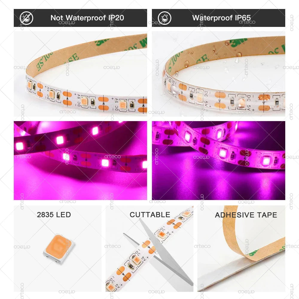USB LED Strip Light 5V 2835 Pink USB Led Lights Flexible Ribbon Tape DIY Backlight Room Cabinet Lighting Decoration IP20 IP65