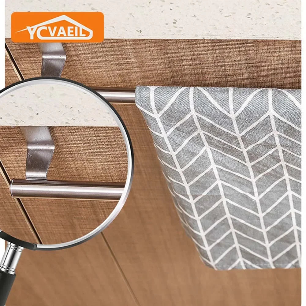 Towel Rack Over Door Towel Bar Hanging Holder Stainless Steel Kitchen Cabinet Bathroom Towel Rag Rack Home Organizer Hanger