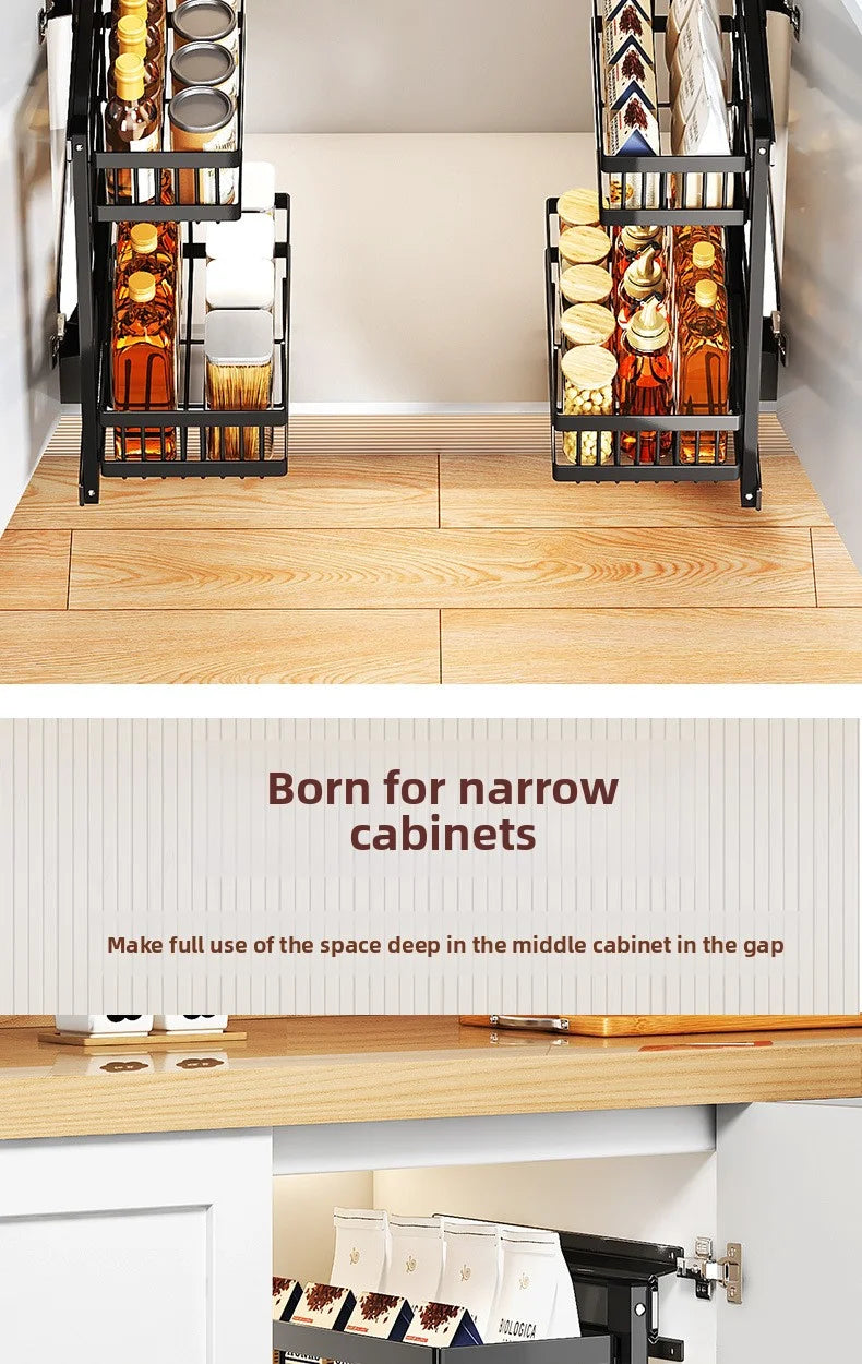 Large-Capacity Pull-Out Storage Cabinet for Home Kitchens Adjustable Under-Sink Storage Shelf with Sliding Mechanism