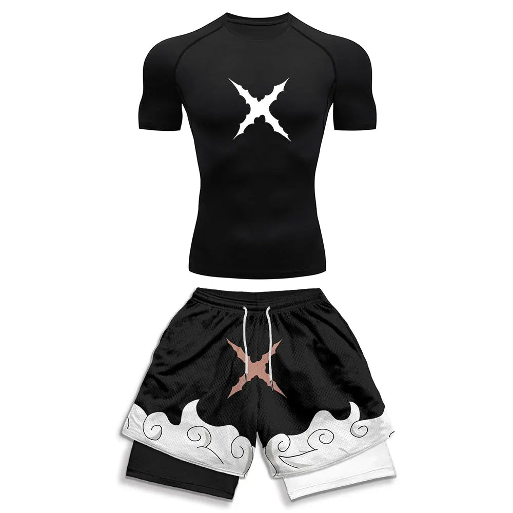 2025 Trendy Printed Compression Sports Suit Clothes Summer Men's Athletic Suit - Stylish Fitness Running Casual Two-Piece Set