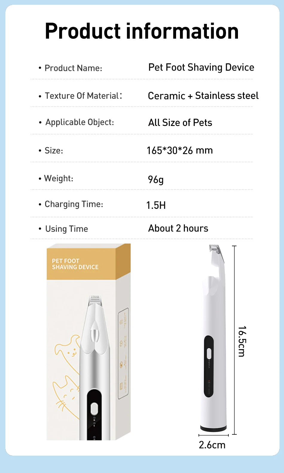 ROJECO Dog Hair Trimmer Professional Pet Foot Hair Trimmer Dog Grooming Clippers  for Dogs Haircut  Hair Cutting Electric Shaver