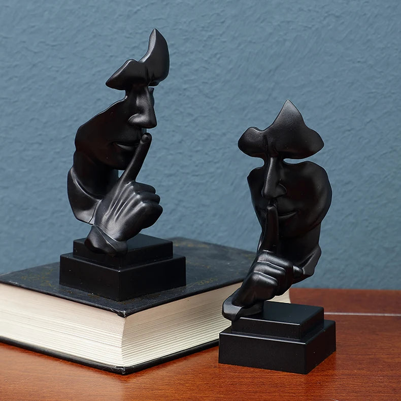 Mask Shush Gesture Ornament Finger Lip Statue Guardian Secret Home Decor Office Desktop Sculpture Gift Living Room Decoration