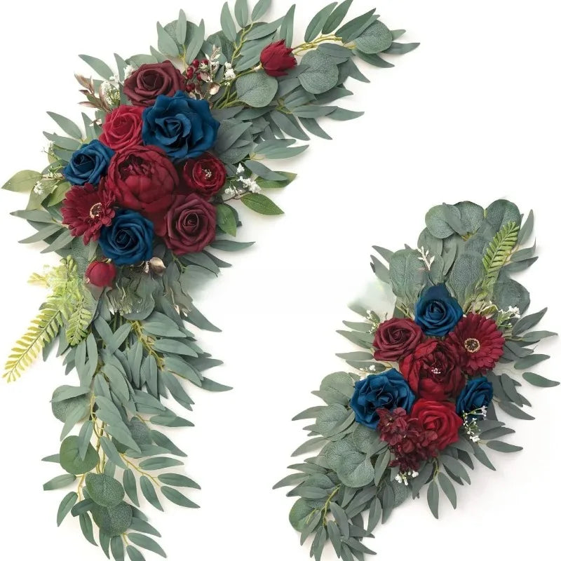 Artificial Wedding Arch Flowers Kit Boho Dusty Rose Blue Eucalyptus Garland Drapes for Wedding Decorations Welcome Sign