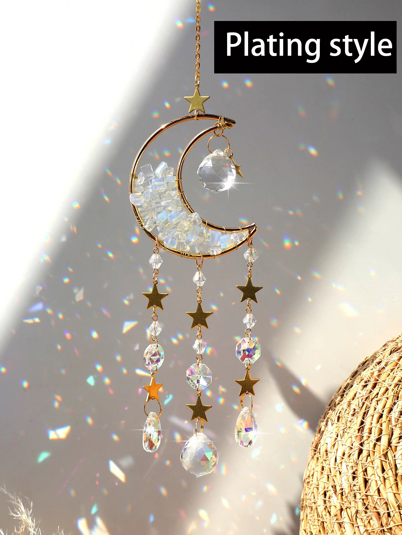 Natural Moon Crystal Suncatcher Ornament With Colorful Prism Pendant For Garden Patio Porch Balcony Window Home Decoration Gift