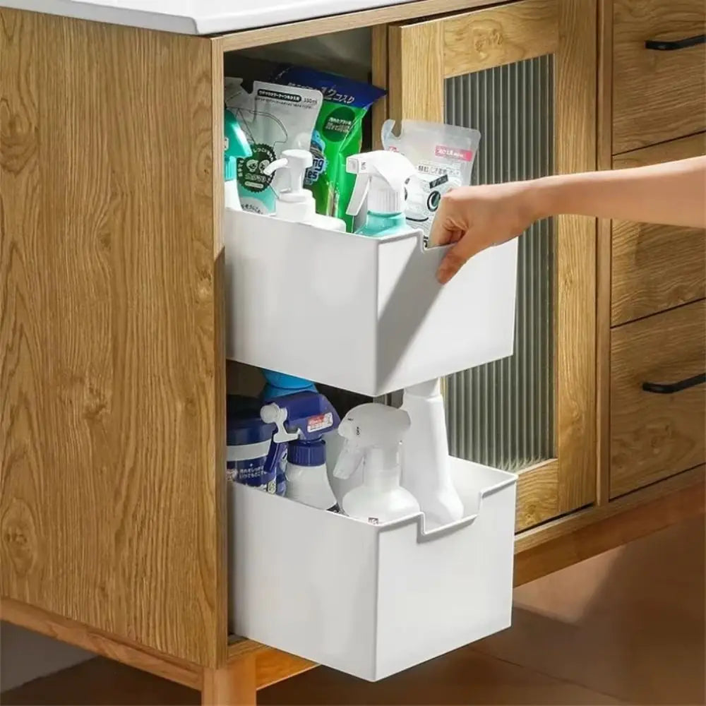 New Pull Out Cabinet Drawer Organizer Slide Out Space Saving Storage Shelves Plastic Storage Rack