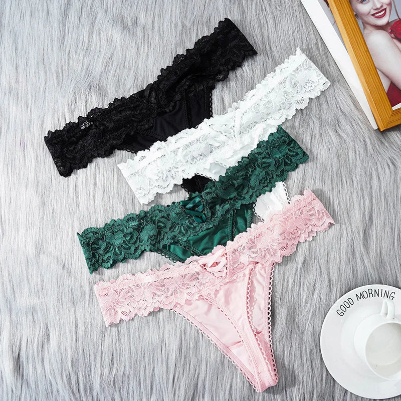 M-XL Women Lace Floral Low Waist Thong Female Transparent Lace G-string Sexy T-back Underwear Intimates Women Briefs Lingerie