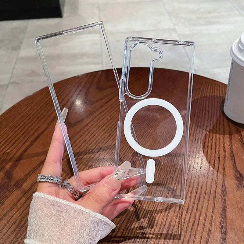 For Magesafe Magnetic Clear Wireless Charging Phone Case For Samsung Galaxy Z Fold 7 6 5 4 3 Z Flip 7 6 5 4 3 Shockproof Cover