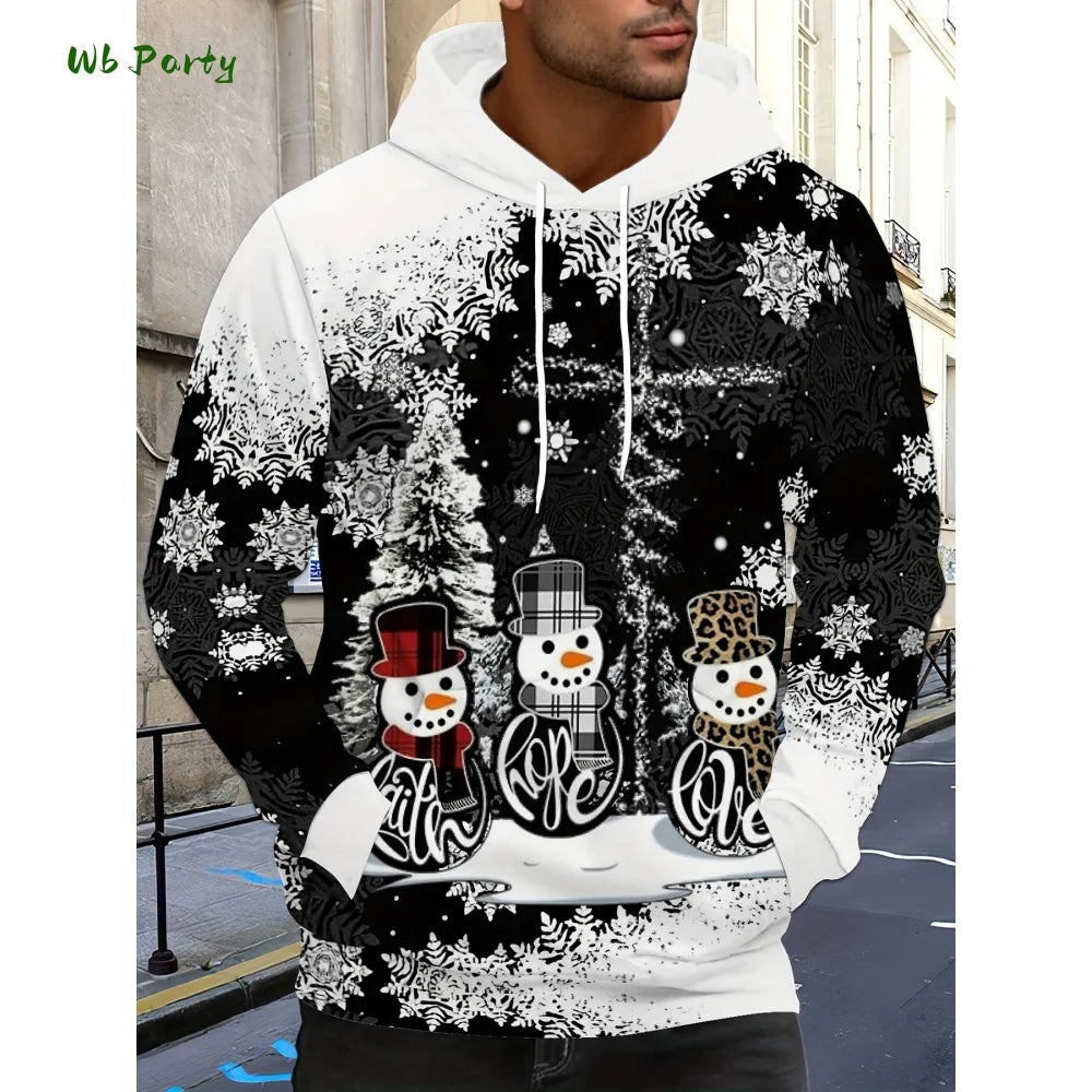 Fashion Men's Hooded Hoodies 3D Prints Christmas Theme Sweatshirt Drawstring Sportwear Long Sleeve Tops Casual Men's Sweatshirt
