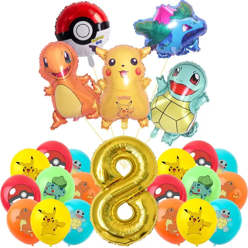 Pokemon Theme Birthday Party Decoration Supplies Cartoon Pokemon Go Tableware Cups Plates Pikachu Balloon For Baby Shower Favors