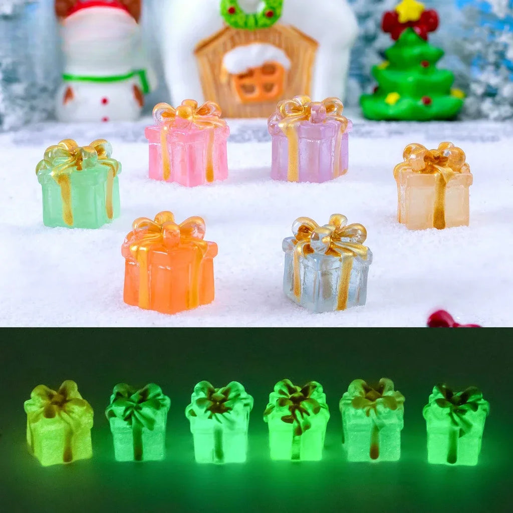 Christmas Luminous Gift Box Figurines DIY Decoration Micro Landscape Xmas Creative Luminous Small Figurines & Miniatures