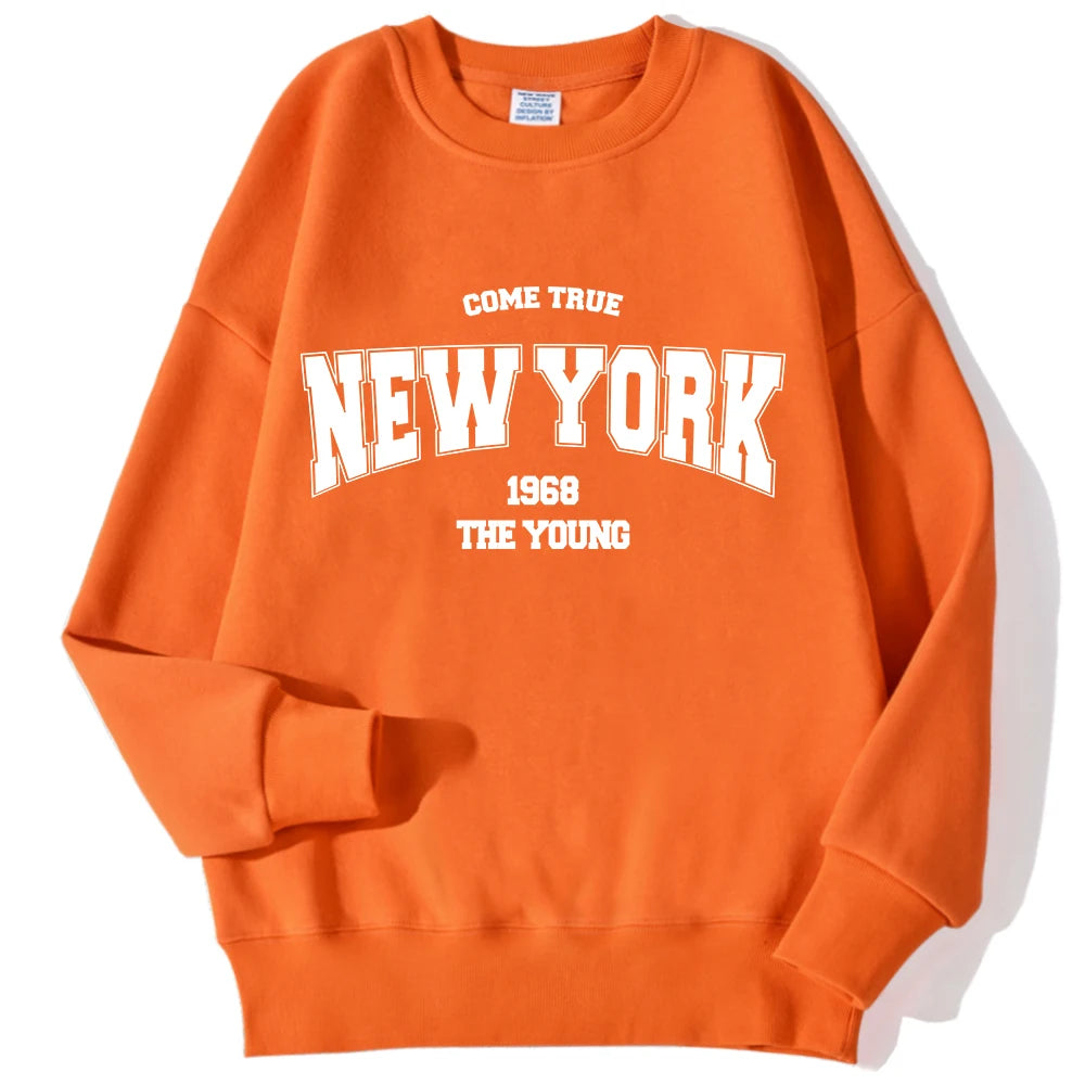 New York California Malibu Letter Sweatshirts Winter Women Casual Loose Hoodie Fleece Warm Crewneck Pullover Comfortable Clothes