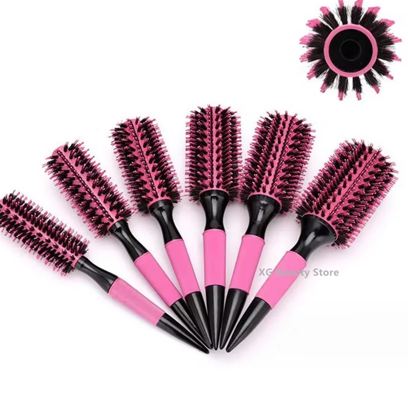Professional 6pcs/set Pink Wooden Round Hair Comb Brush Boar Bristle Hair Brush Mix Nylon Hair Brush Hairdressing Styling Tool