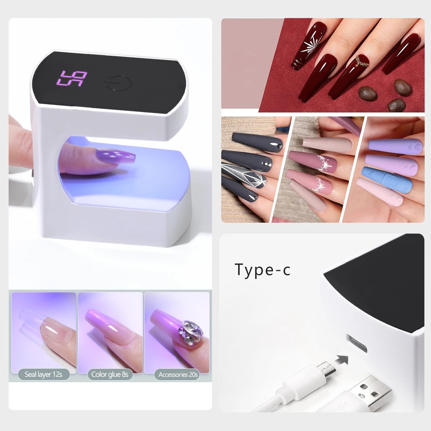 YIKOOLIN Mini LED Nail Lamp with Timer Quick-Dry Light Portable Travel Nail Dryer for Manicure Art DIY Nail Art