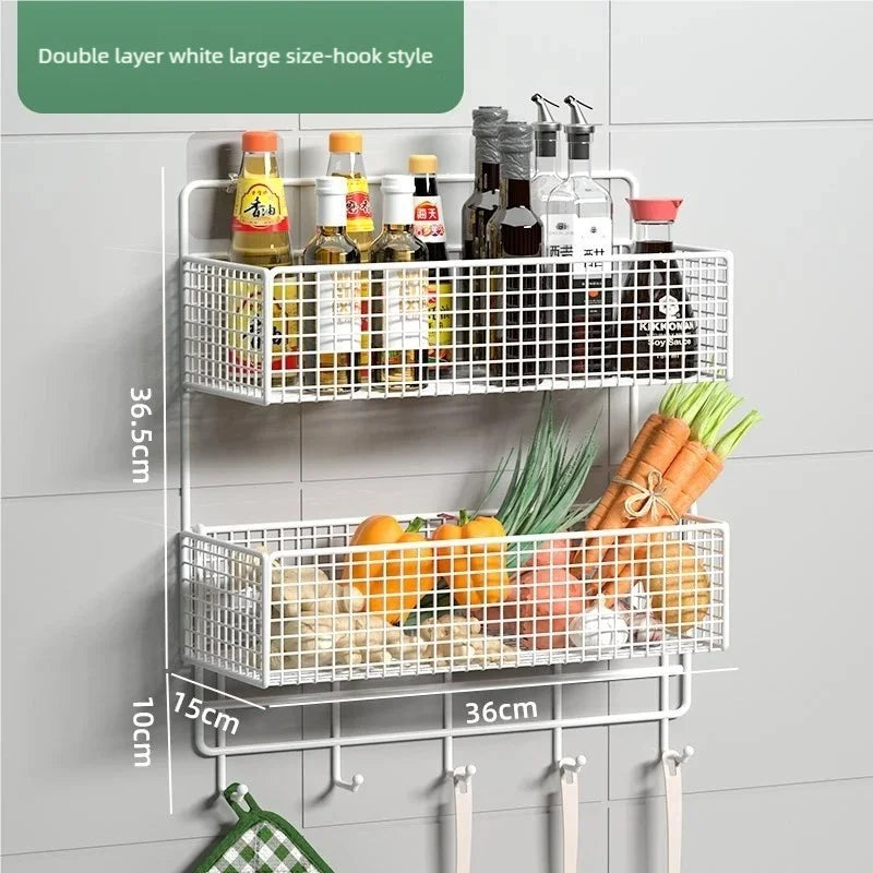 Kitchen Wall Shelf No Punch Easy Installation Drainer Basket Storage Rack Multifunctional Spice and Vegetable Storage Rack