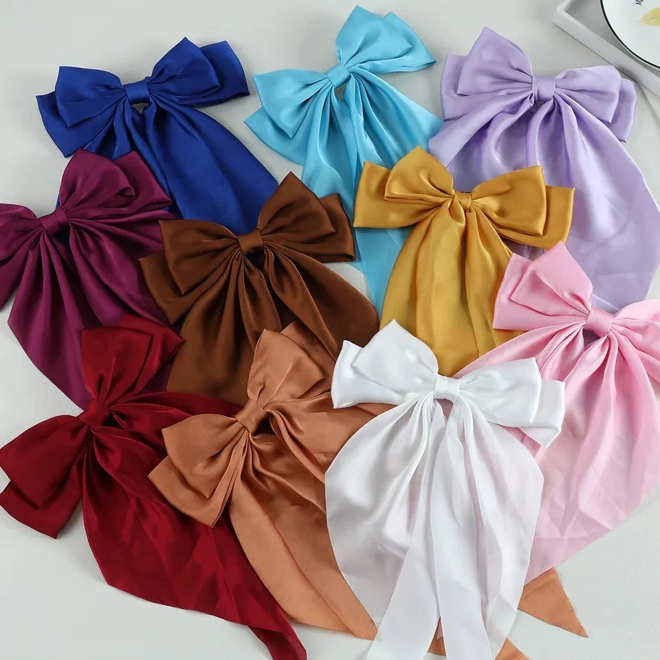 6 spring clip streamers bow hair clips for women