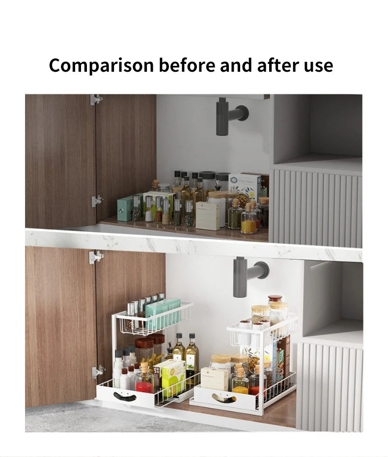 Under Sink 2 Tier Sliding Cabinet Basket Organizer Drawer Pull-Out Cabinet Organizer For Bathroom and Kitchen