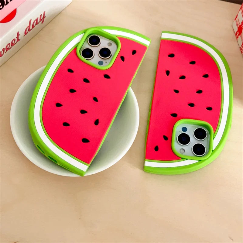 Creative summer cool watermelon shaped phone case for iPhone 12 13 14 15 16 pro max