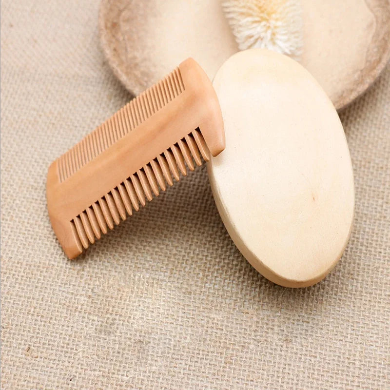 Soft Boar Bristle Wood Beard Brush Hairdresser Shaving Tool Men's Mustache Comb Kit With Bag Beard Hair Comb Set