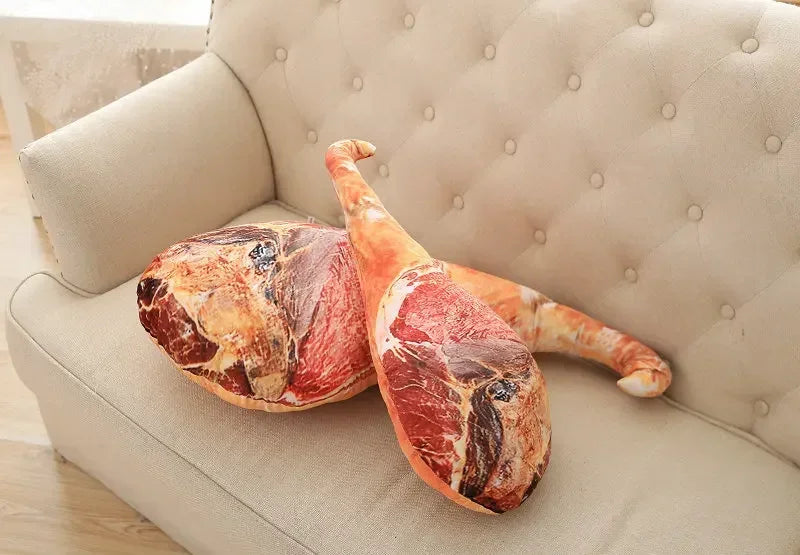 3D Simulation Ham Plush Food Pillow - Funny Spoof Stuffed Toy Waist Cushion for Office Sofa Bedroom & Creative Christmas Gift