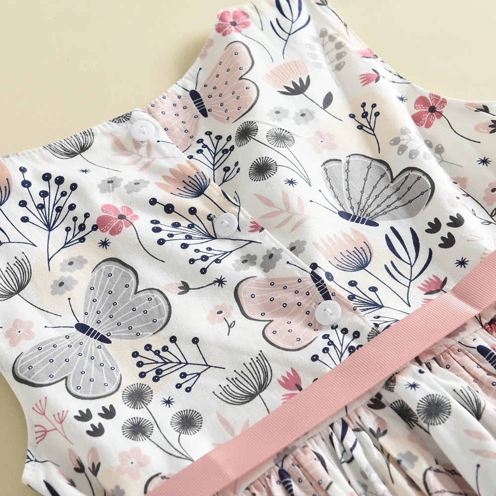 Summer New 3-7 Years Girls Vacation Casual Clothes Sleeveless Sweet Cute Print A-Line Dress 1 Pc Children Fashion Wear