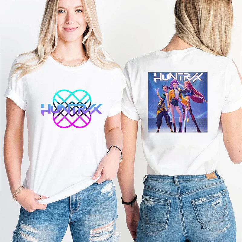 Kpop Demon Hunter HuntrX Print T-Shirts Korean Anime Tshirts Women Clothes Fashion Harajuku Kawaii T-shirt Women's Y2K Clothing