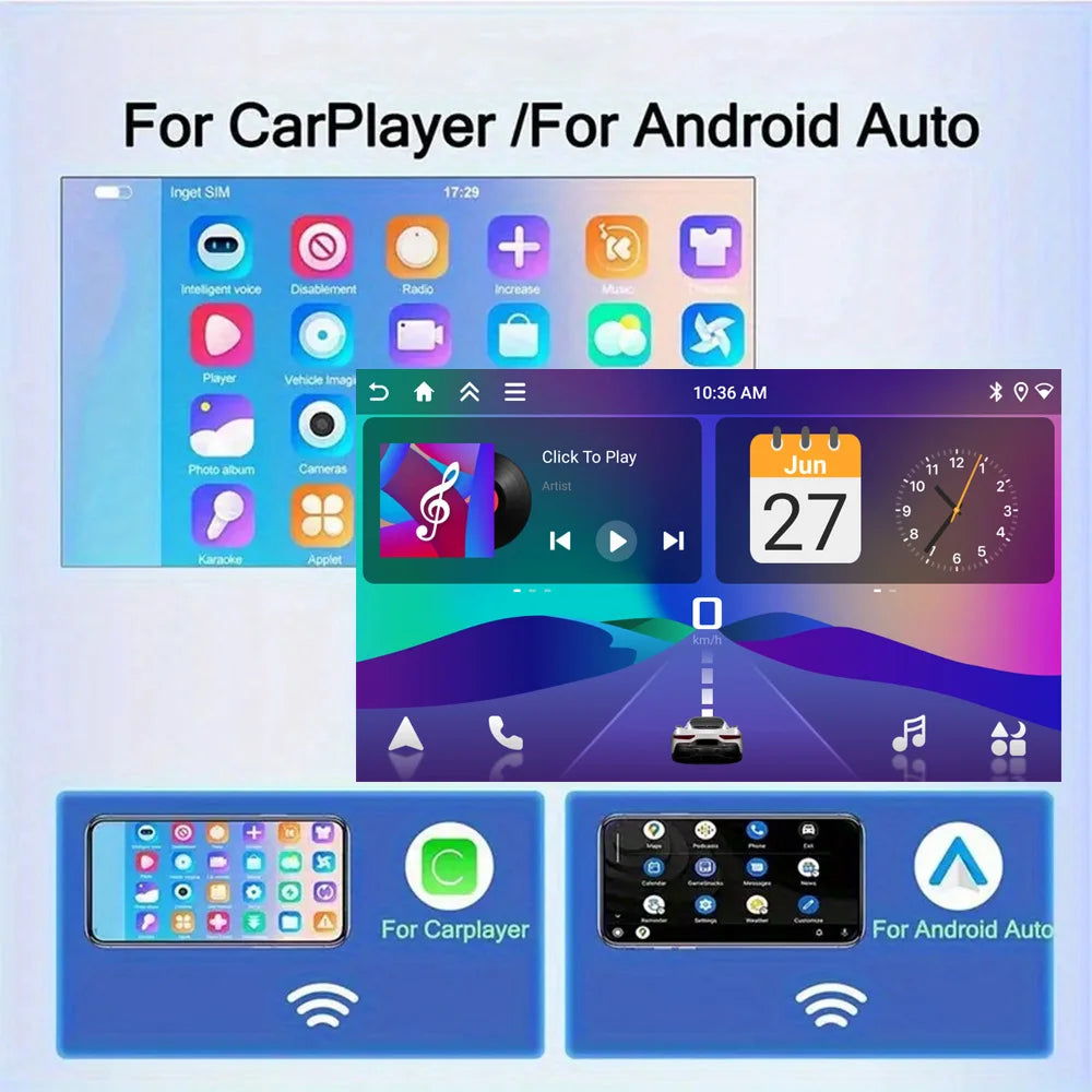 1DIN Android 14 9/10-inch Car Stereo Radio with Rotating Touchscreen, with Universal CarPlay GPS Navigation Bluetooth WiFi Auto