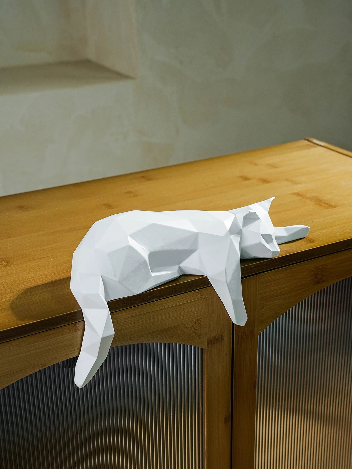 Black White Cat Statue - Geometric Modern Room Decor Figurine Sculpture for Home Office as Table Shelf Desk Decor  Lying Cat