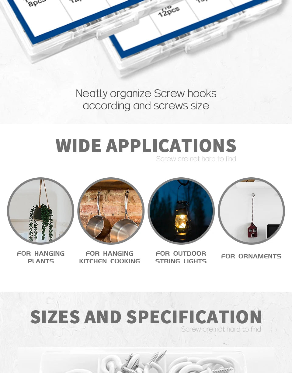 NINDEJIN 66pcs Screw hooks 3/4"-1-1/2" Black White Heavy Duty Screw in Hook Hanger Wood Wall Ceiling Hooks for Kitchen Shelf