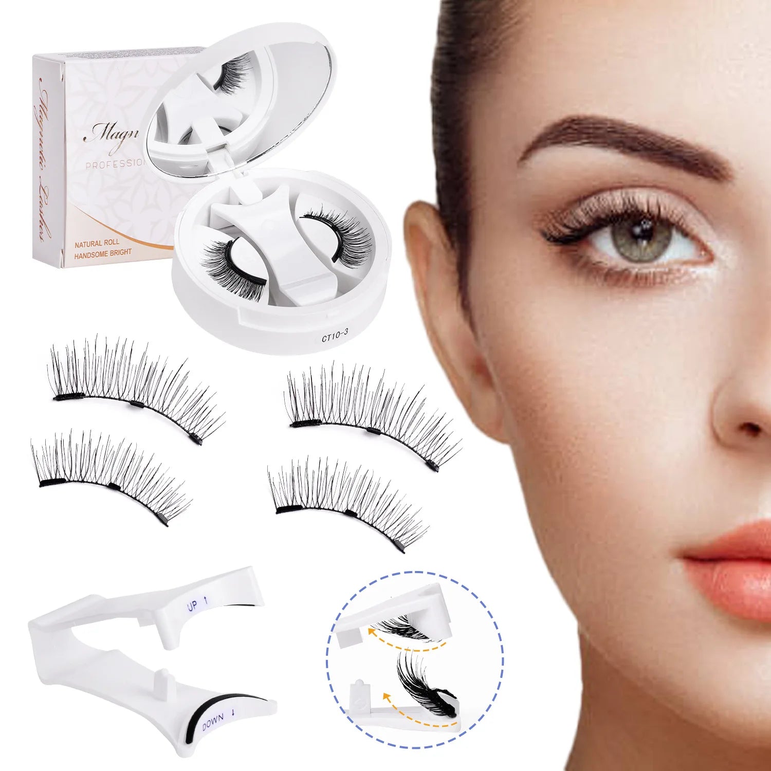 Magnetic Fake Eyelashes Set Reusable 3D Glue-free Waterproof Natural False Eyelashes With Travel-friendly Applicator