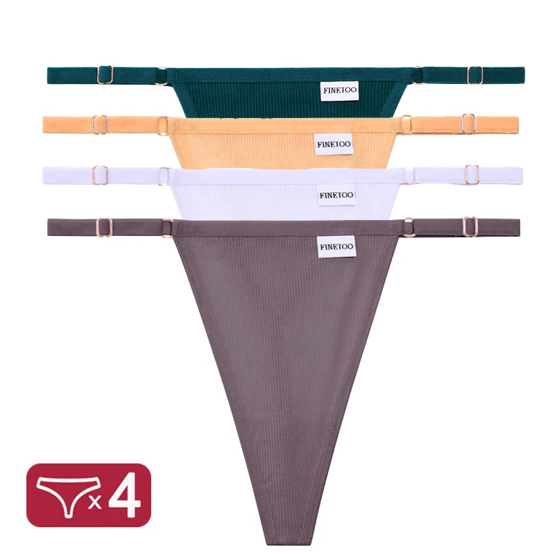 4PCS/Set G-String Cotton Panties Sexy Women's Underwear T-Back Lingerie Pantys Female Low Rise Intimates Adjustable Strap Thongs