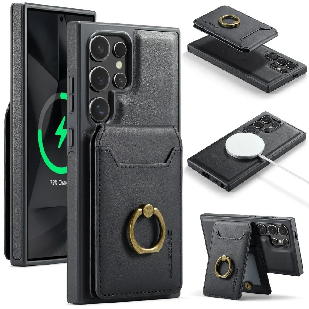 2-in-1 Detachable Magnetic Wallet with Card Holder Phone Case for Samsung Galaxy S25 Edge S24 Plus S23 Ultra  Ring Leather Cover