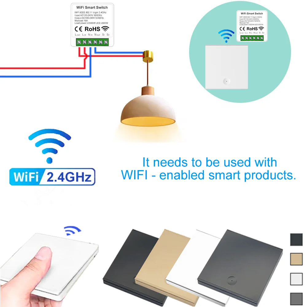 QIACHIP 2.4G 86 Type Wireless Wall Panel Transmitter And WiFi Smart Switch Receiver For AC 110V 220V Light Control Voice Control