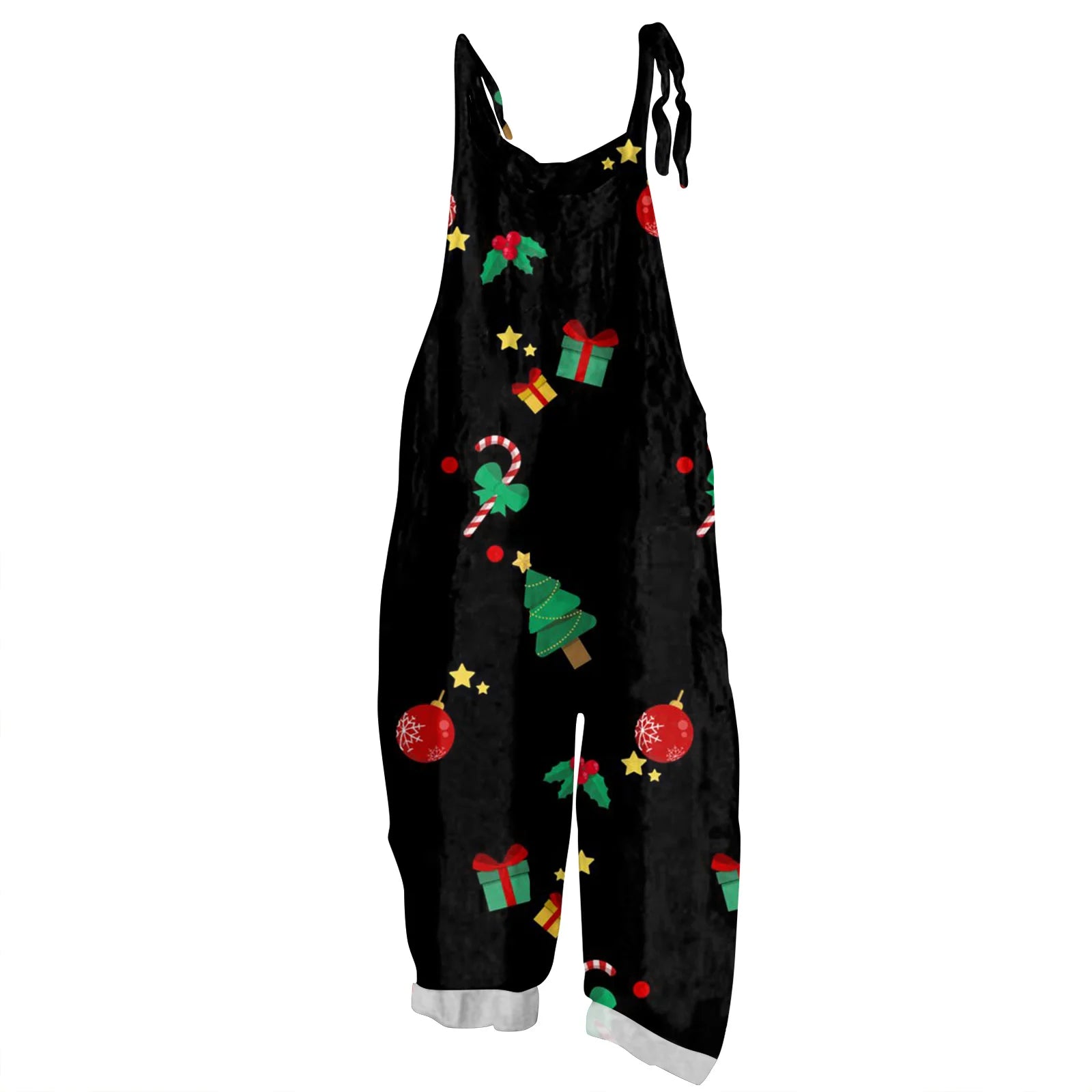 2025 Women's Fashion Christmas Printed Casual Loose Vintage Strappy Jumpsuit Retro Festival Pants New Year Themed Clothing