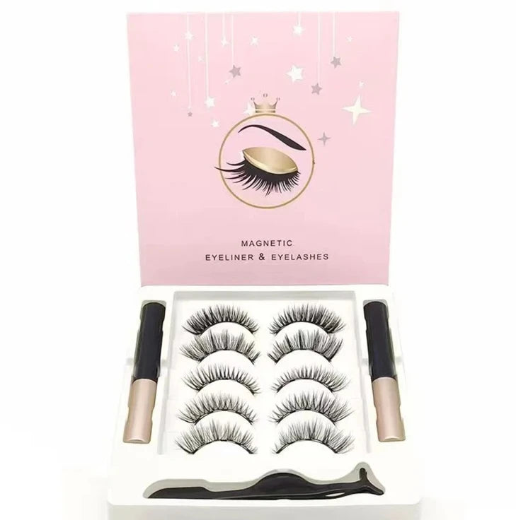 5 Pairs 5 Magnetic Eyelashes Eyeliner Tweezers Set 3D Mink Eyelashes Natural Artificial False Lashes