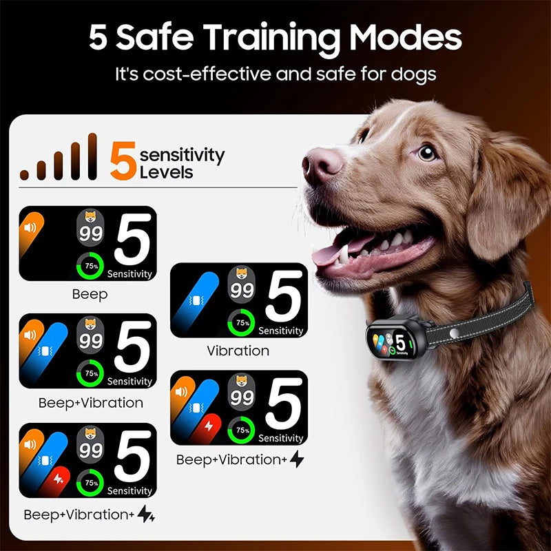 New Pet Dog Barking Collar with Sound Vibration Shock IP67 Waterproof Functions Smart Dog Sound Recognition System TFT screen