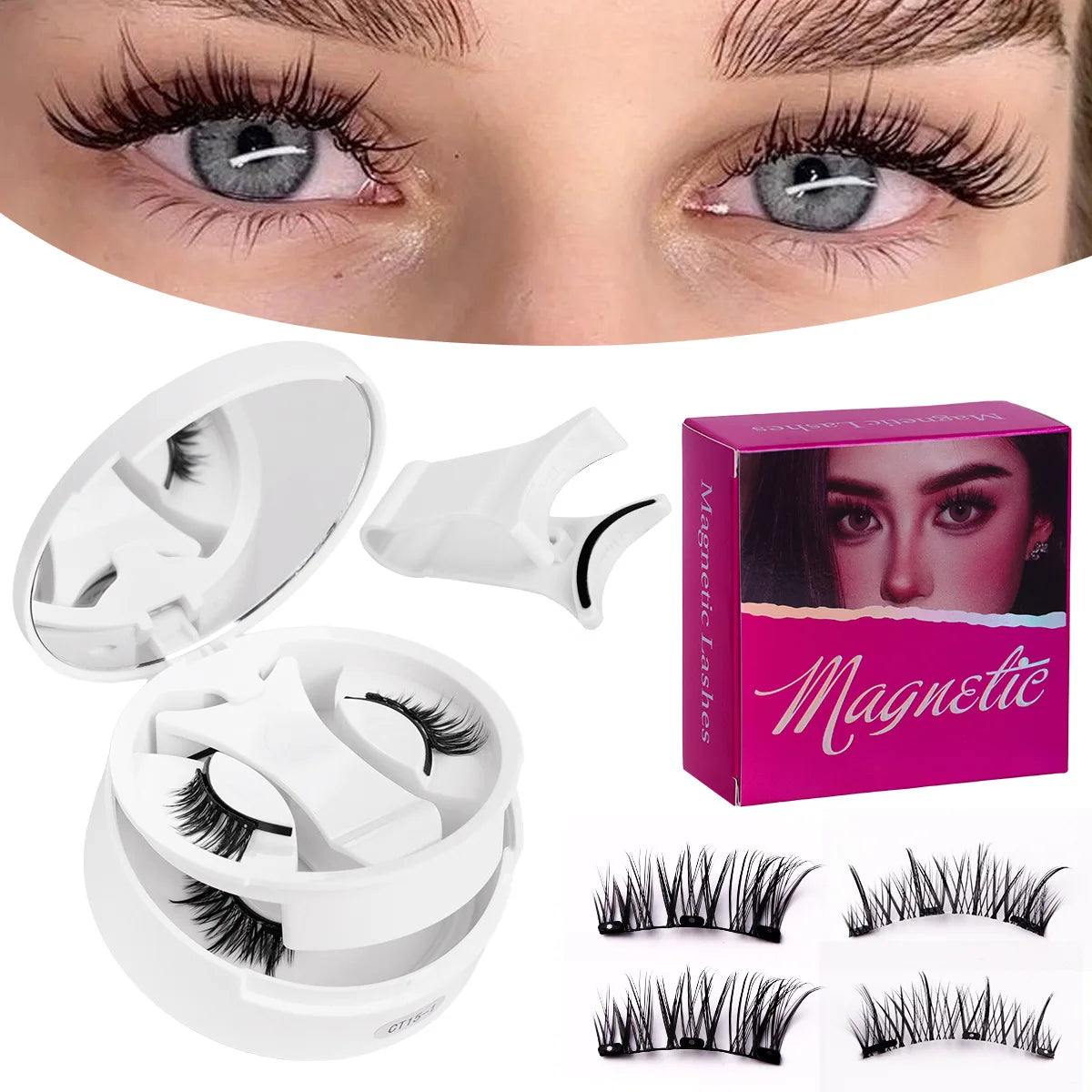 New 2 Pairs Magnetic Fake Eyelashes Set No Glue Needed Faux Lashes Reusable False Eyelashes with Magnetic Tweezers Makeup Tool