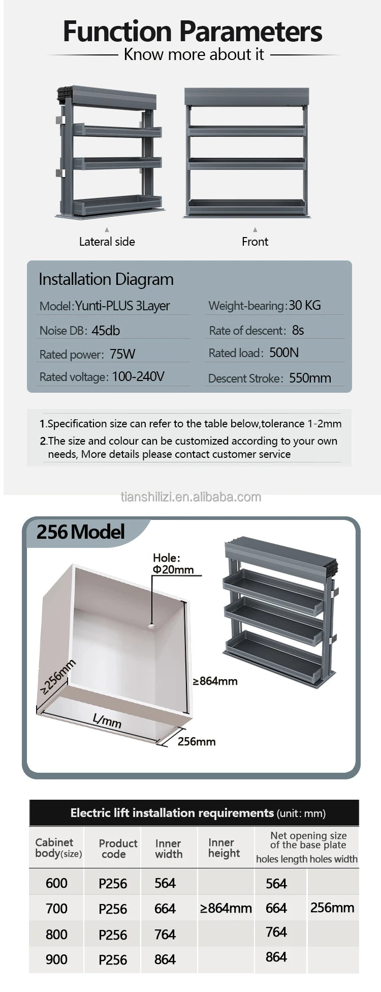 Wholesaler Electric Kitchen Cabinet Design Customized Smart Lift Kitchen Storage 3 Layers Automatic Lift Basket Cabinet