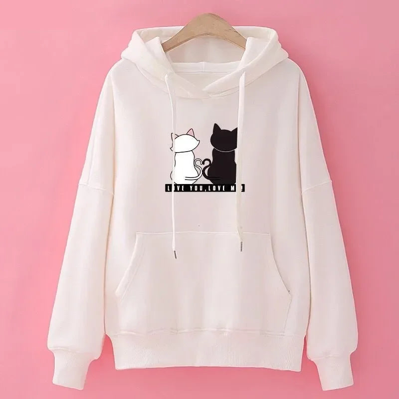 2023 Streetwear Hoodies Women Sweatshirt Autumn Spring Long Sleeve Harajuku Cat Print Sweatshirts Casual Pullover sudadera mujer