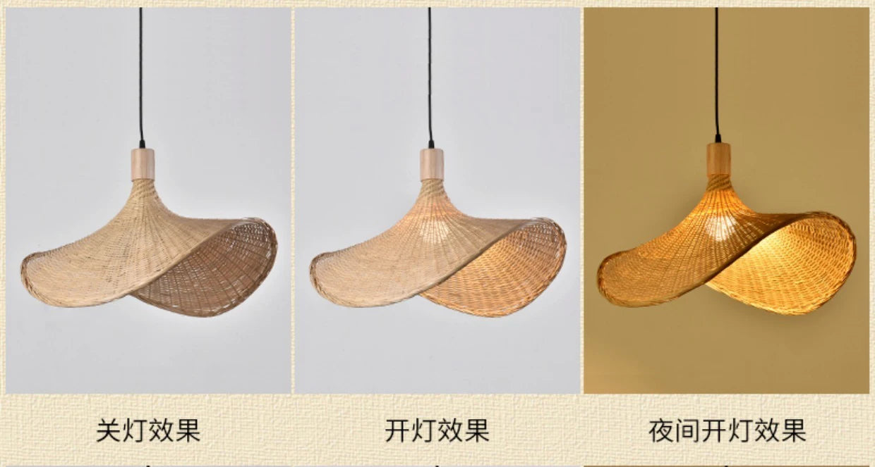 Bamboo Hanging Lamp Pendant Ceiling Light Rattan Wicker Lustre Hand Knit Braiding Suspended Home Dining люстра потол