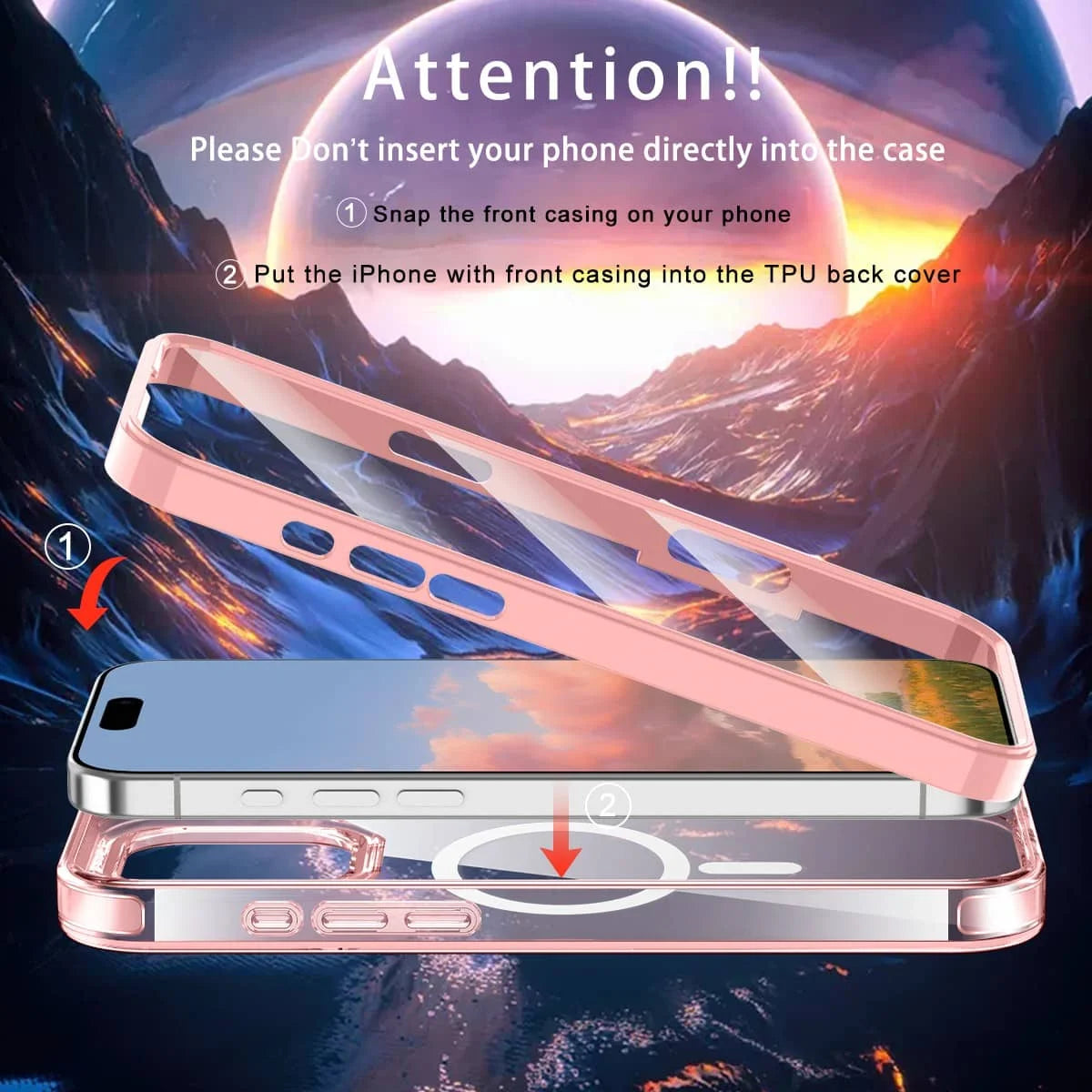 For iPhone 17/16e/15/14/13/12/11 Pro Max/Air Full Body Shockproof Case with Magnetic Built-in Screen Protector Transparent