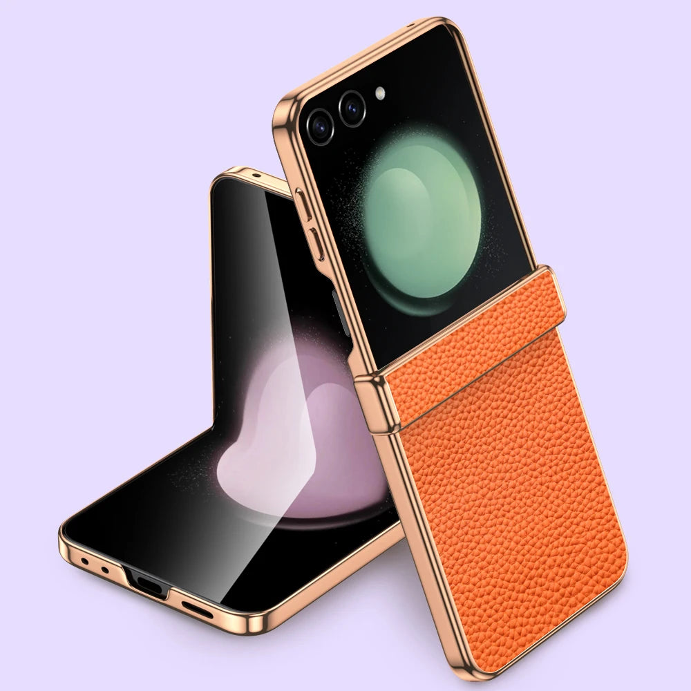 LANGSIDI Brand For samsung Galaxy Z flip 7 FE 6 5 flip7 Luxury Genuine Leather Hinge Protection Case Ultra-Thin Shockproof cover