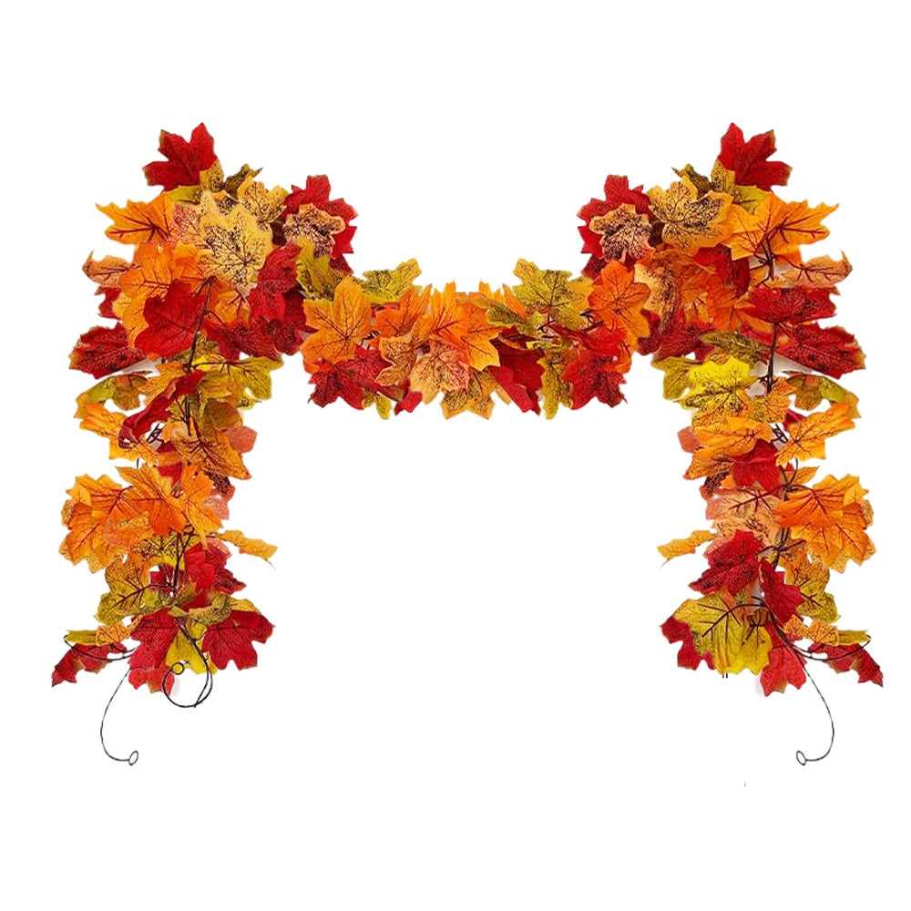 2M Artificial Maple Leaf Garland Autumn Leaves Fake Plant Vine for Fall Festival Wedding Halloween Thanksgiving Room Table Decor