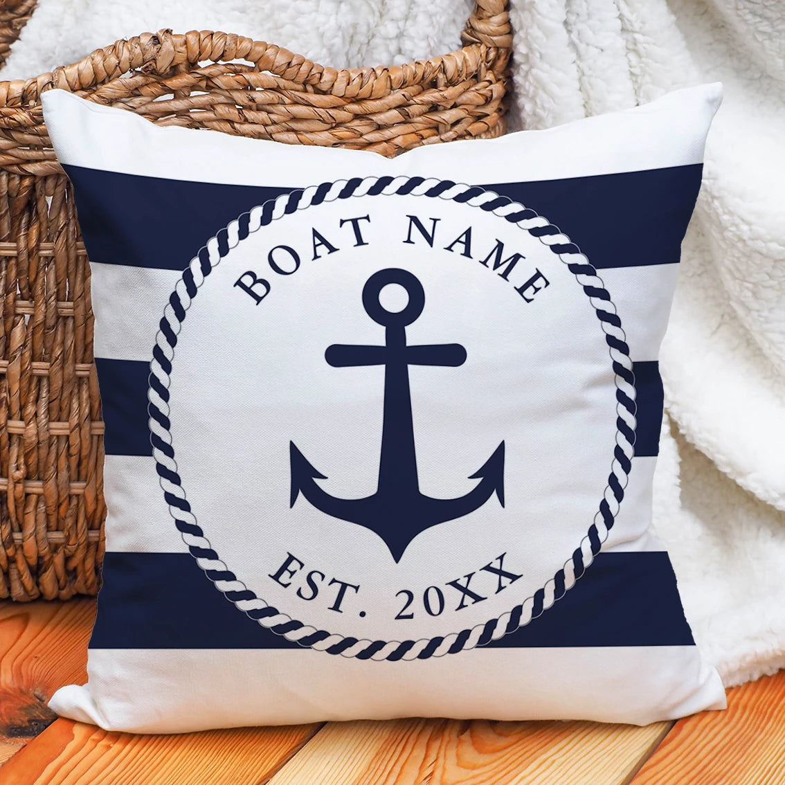 Custom Nautical Anchor Pillow Covers Personalized Boat Name Decorative Throw Pillowcases for Home Sofa Yacht Beach House Decor
