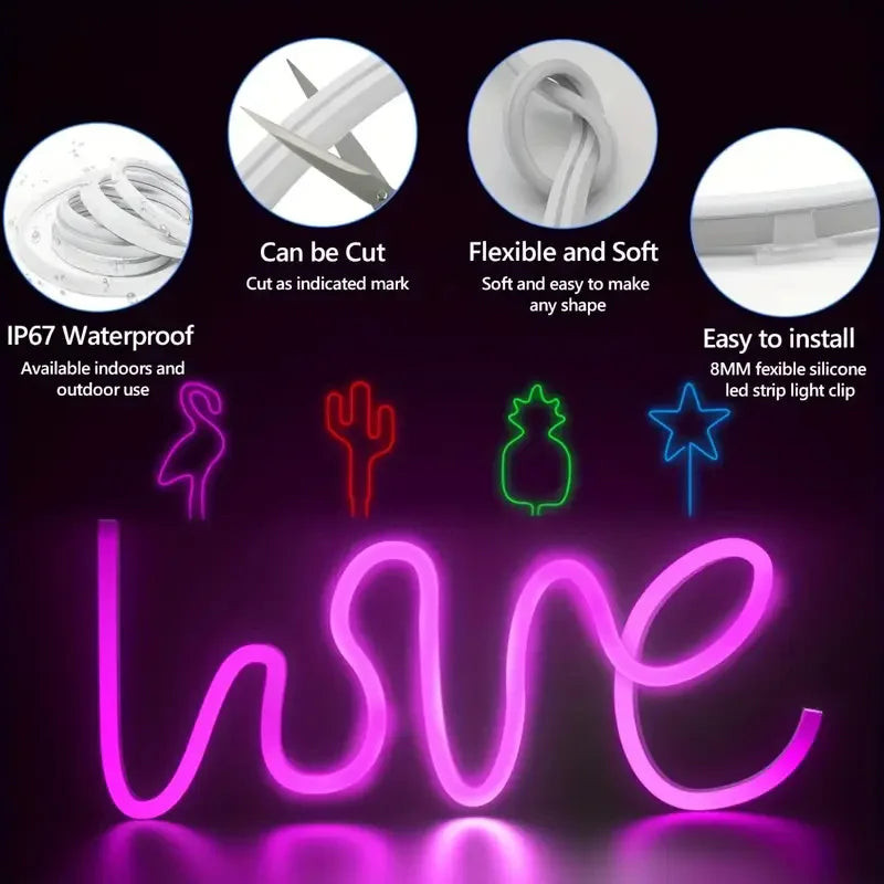 EU Plug DC24V 3535 RGB Neon LED Strip 5/10/15/20/30M Bluetooth Music Sync Waterproof Neon Rope Light for Indoor Outdoor Decor