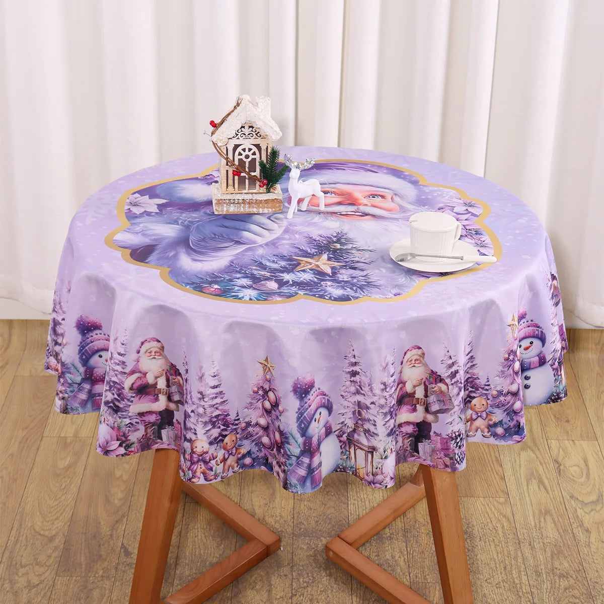 Purple Christmas Tablecloth Santa Claus Table Cover Christmas Party Table Decorations for Home Kitchen 2025 Xmas Gifts Navidad