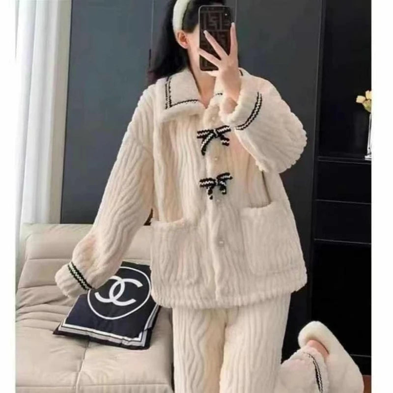 Solid Casual Pajamas For Women Two Pieces Sleepwear Women's Pajama Trousers Loungewear Sets Nightwear Female Home Suit Clothes