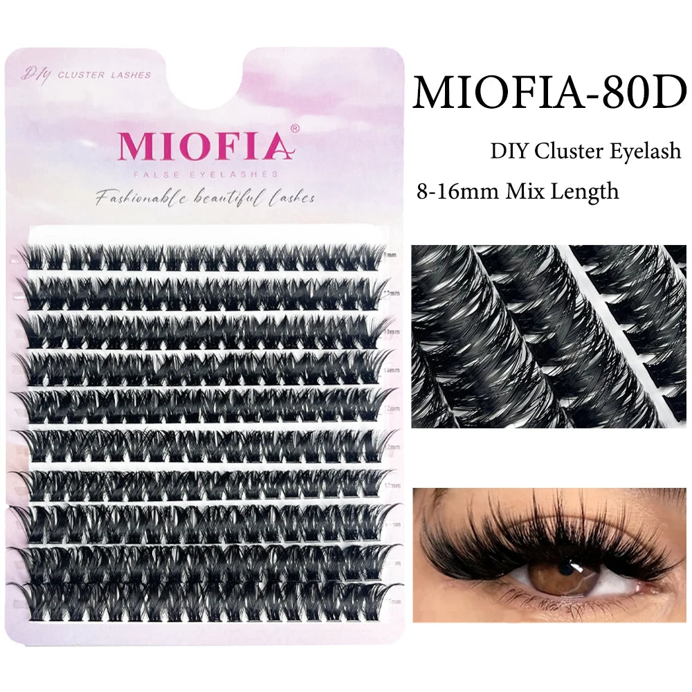 MIOFIA 30D/40D/60D/80D Fluffy Thick Individual Cluster Lashes C/D Curl 8-16mm Mixed Tray Natural Eyelash Extension Makeup Lashes