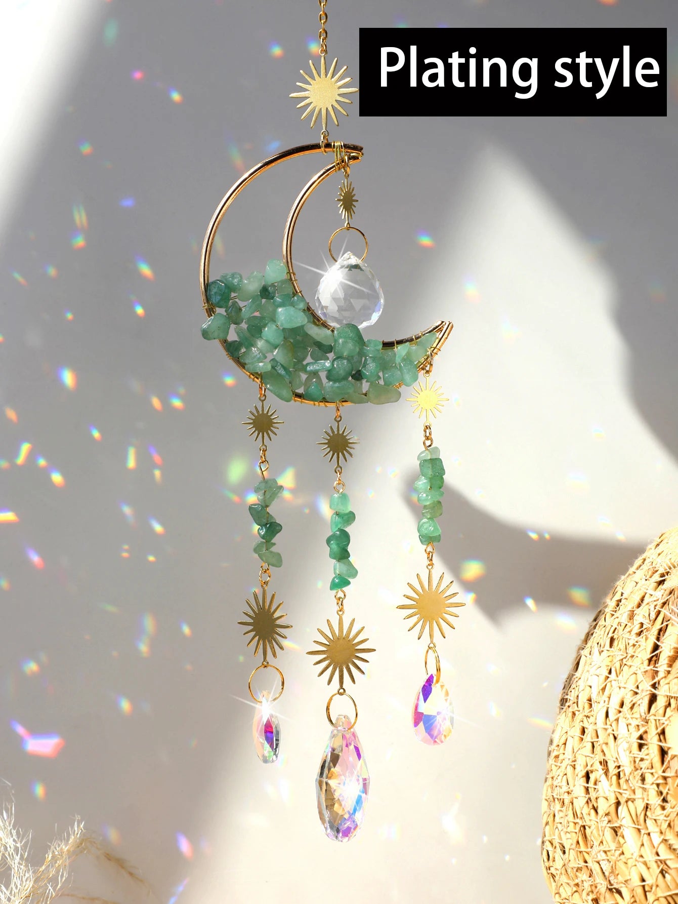 Natural Moon Crystal Suncatcher Ornament With Colorful Prism Pendant For Garden Patio Porch Balcony Window Home Decoration Gift