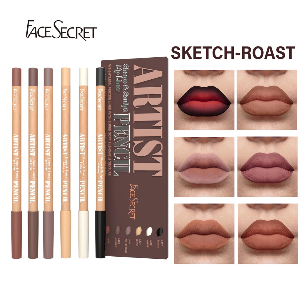 Face Secret Artist Shape Sculpt Lip Liner Pencil Set, Weightless Precise Liner with Super Soft Blendable Texture Matte Soft
