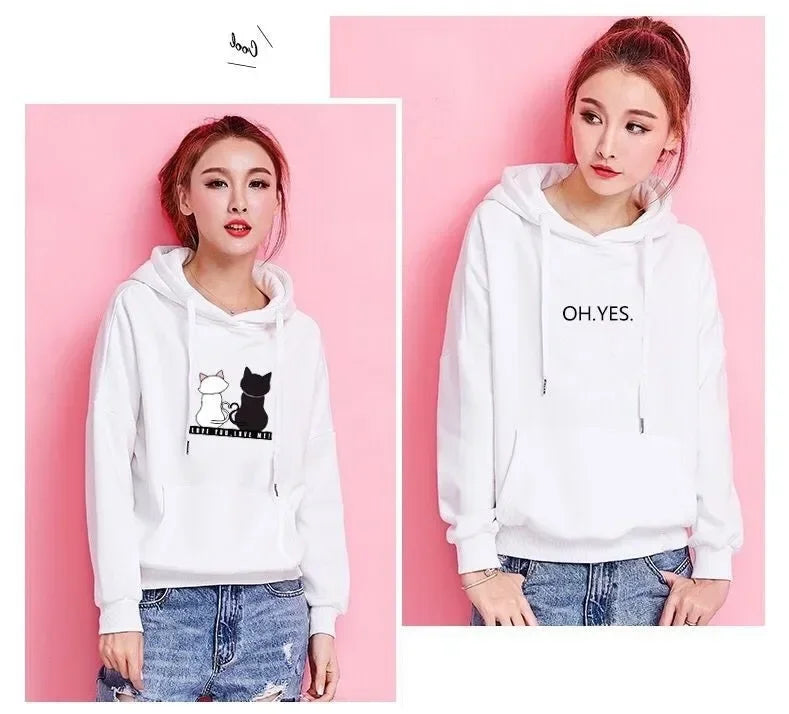 2023 Streetwear Hoodies Women Sweatshirt Autumn Spring Long Sleeve Harajuku Cat Print Sweatshirts Casual Pullover sudadera mujer